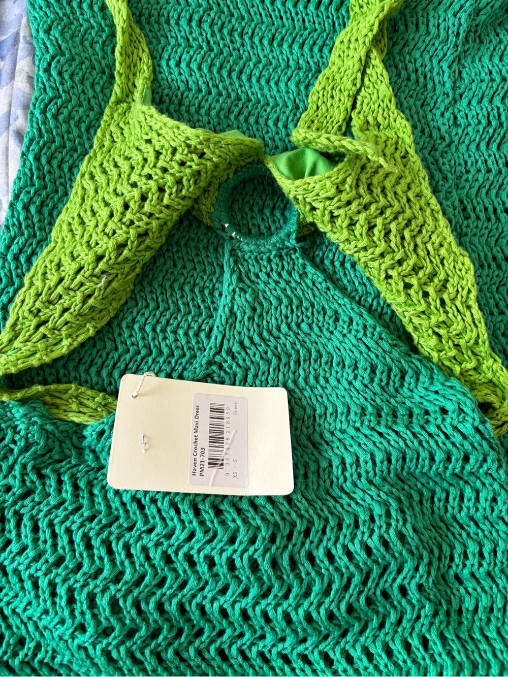Green Summer Yatch Vacation Pepper mayo Haven Crochet Maxi Dress - Picture 3 of 5